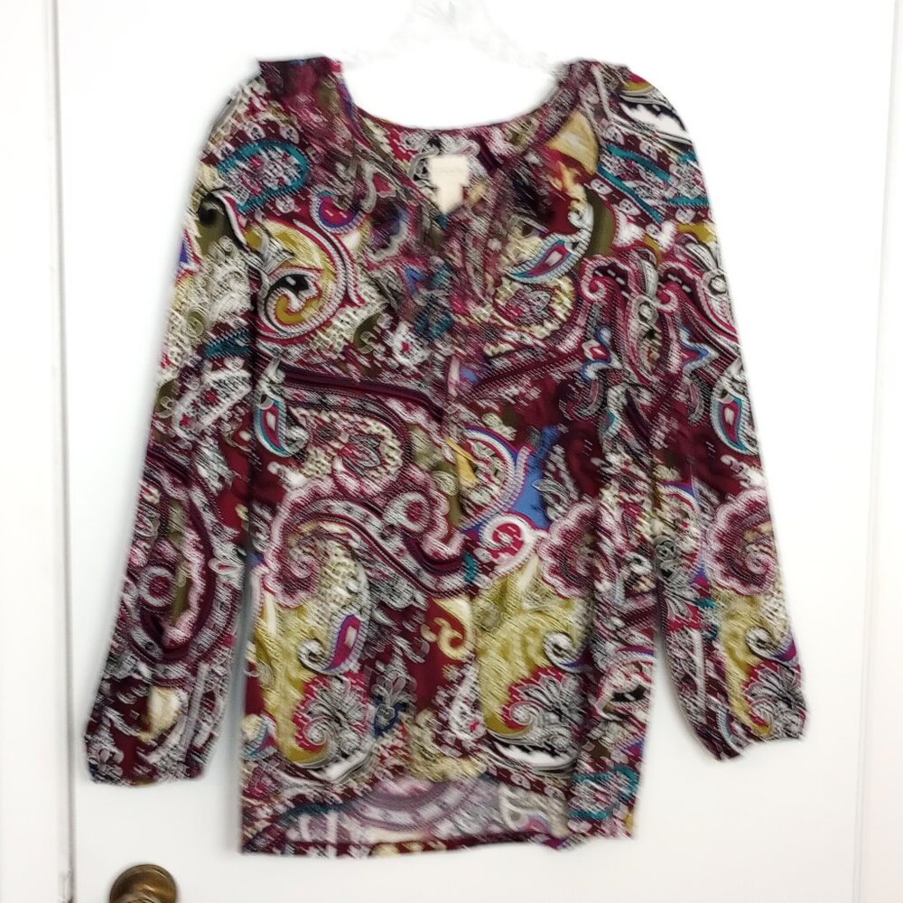 Chico's Sublime Paisley Ruffle Boho Top - Picture 1 of 9